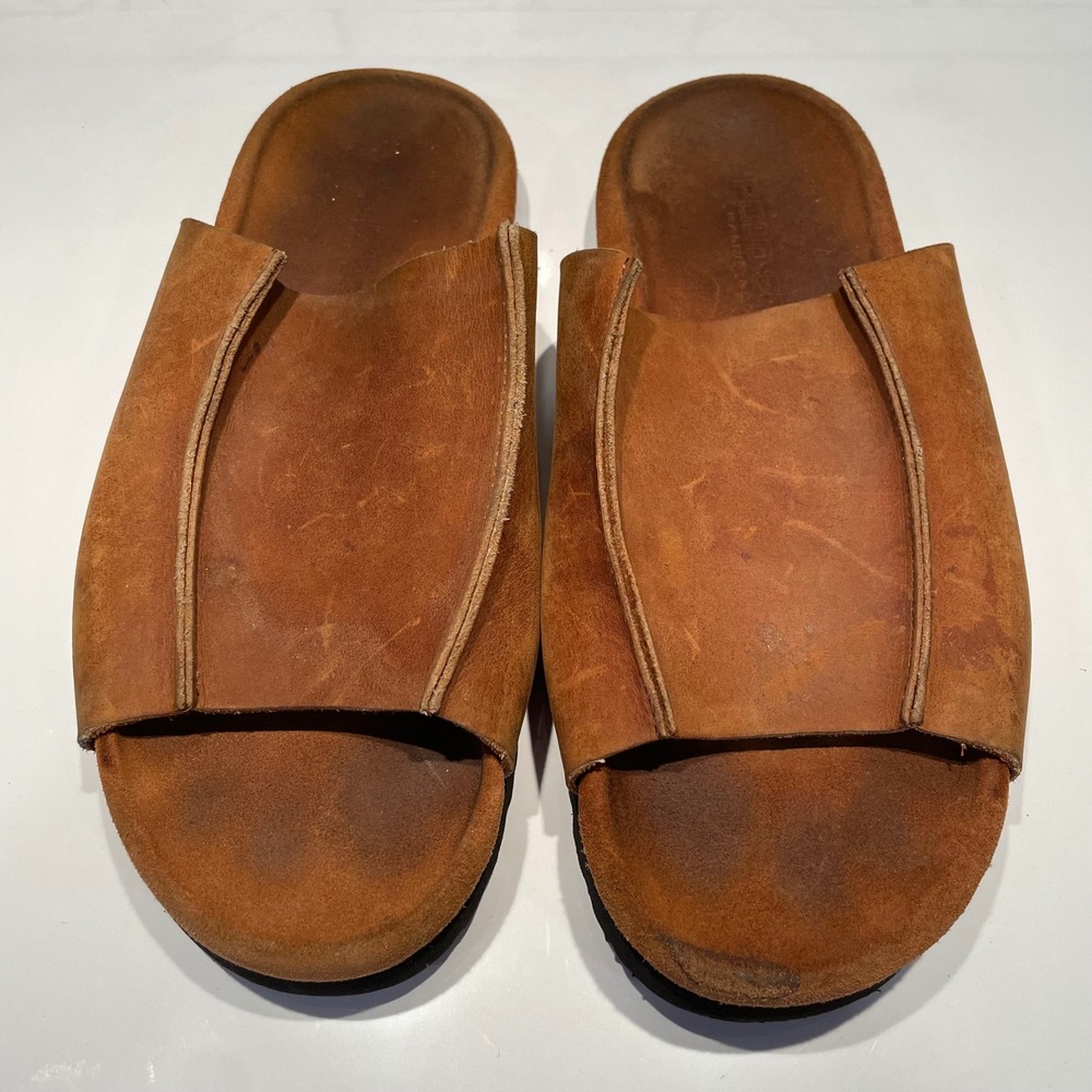 Polo Sport Ralph Lauren Mens Brown Leather Slide Sandals MQ 2082 Size 10 D